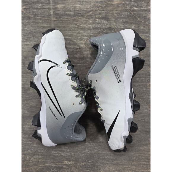Nike Hyperdiamond 4 Keystone White Cool Grey Softball Rubber Cleats Size 4Y Kids - Picture 6 of 10